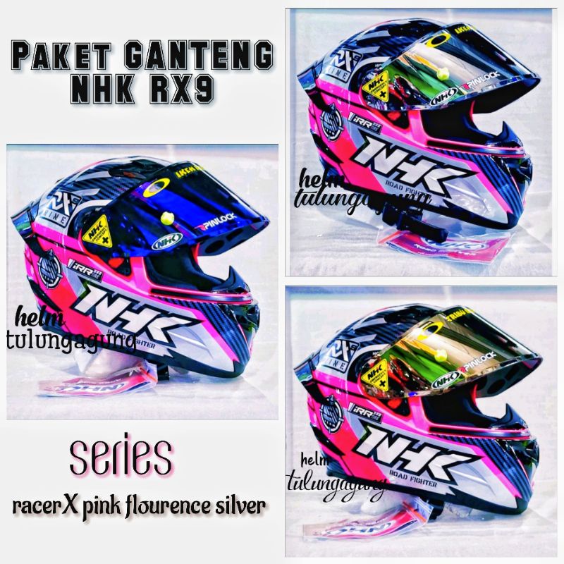 Jual NHK RX9 PAKET GANTENG RACER X PINK FLORENCE SILVER FLAT VISOR IRIDIUM FULL VARIASI GANTENG