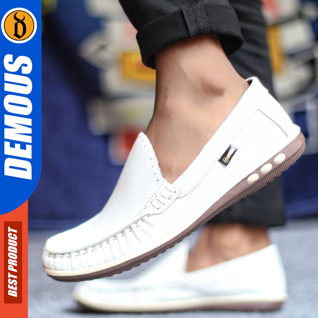 Sepatu Slip On Pria Sepatu Casual Pria Formal Kulit Asli Sepatu Pantofel Kerja Kantor Kuliah Kondangan Sepatu Slop Pria Sepatu Hitam Pria DEMOUS MYTH