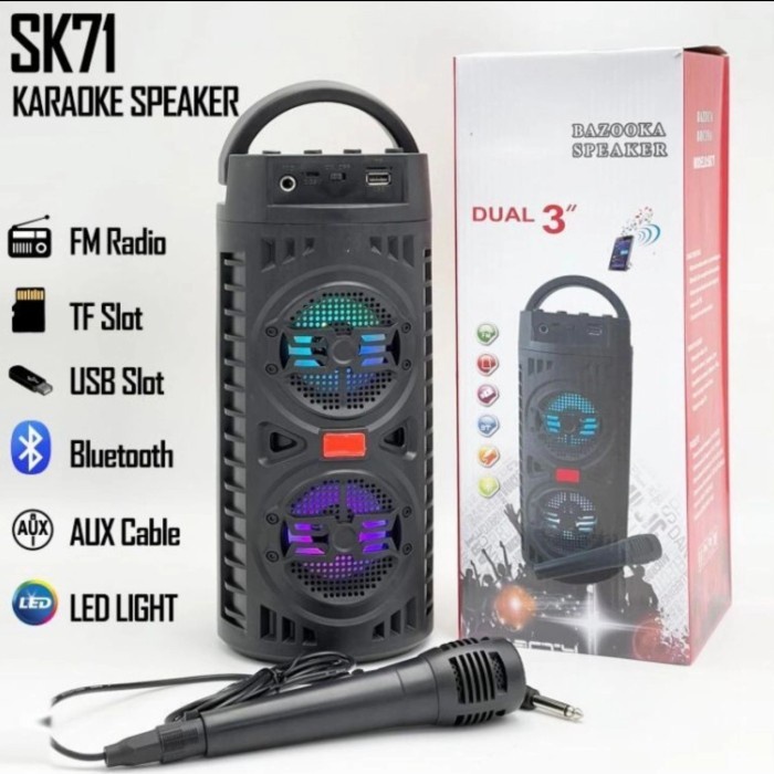 Speaker Bluetooth Karaoke Free Mic SK 71 Dual 3” Suara Bagus Grosir