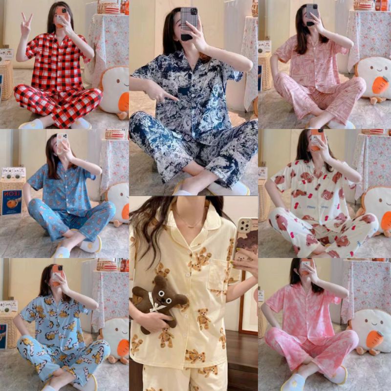 PIYAMA BAJU TIDUR WANITA CP KRAH LENGAN PENDEK|BAJU TIDUR WANITA IMPORT|PIYAMA BAHAN SPANDEX SOFT