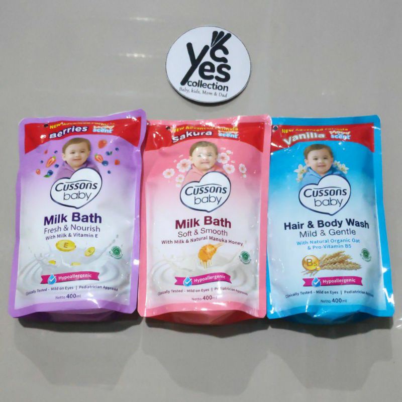 Cussons baby 400ml Hair &amp; Body Wash Biru Milk bath Pink Ungu Cusson Soft Smooth Cuson Fresh Nourish Sabun Mandi Bayi Cair