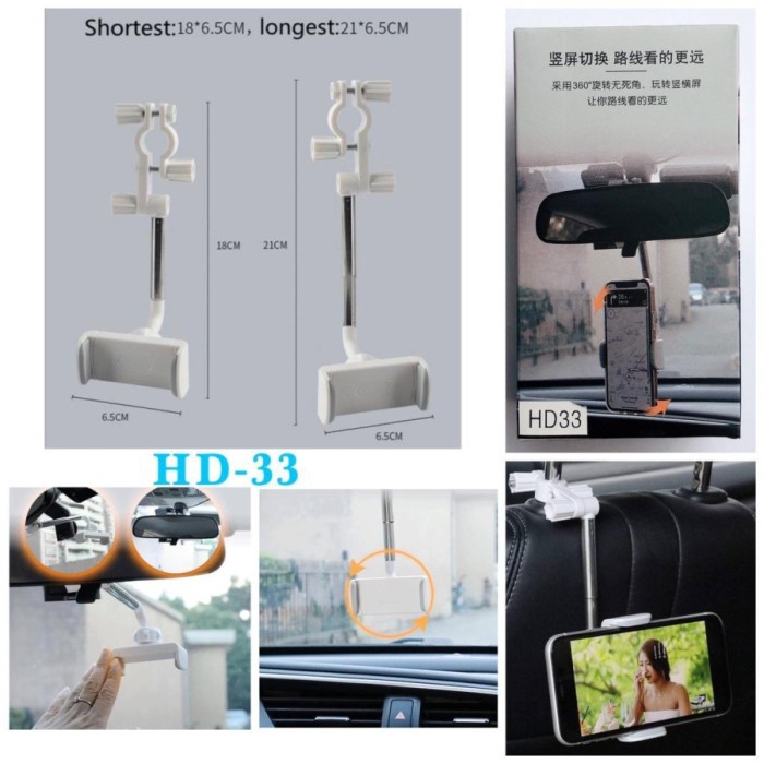 Car Phone Holder Mobil HD-33 Stand Hp Gantung HD33 Penyangga Handphone Grosir