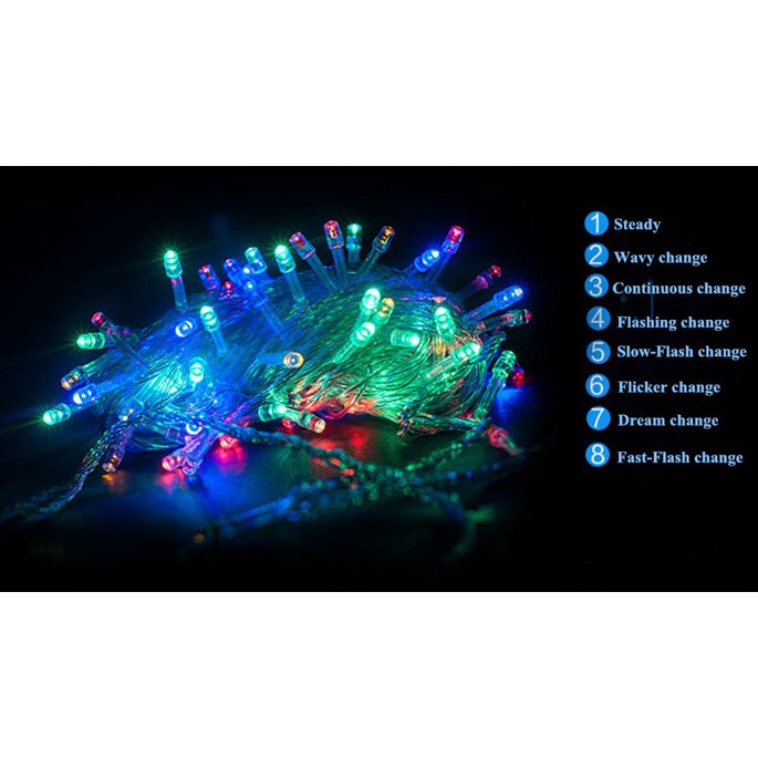 Lampu kawat Tumbler 10M LED RGB waterproof 100 LED Tirai Dekorasi Hias Natal Twinkle Light DEKORASI KAMAR MURAH Garland Lampu Hias String 100 LED 220V 10 Meters EU Plug - RP0494 Warna RGB Lampu Natal led tumblr | tumblr light | lampu hias led IP68