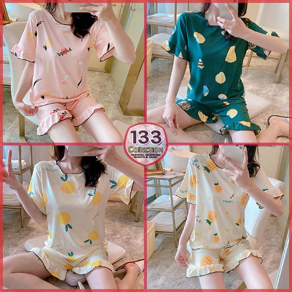 Baju Tidur Neci Keriwil Import Rumbai 居家服 | Setelan Piyama HP Hotpants Gelombang-Random