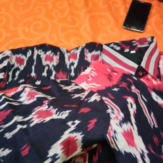 Baju Couple Kemeja Dan Dress Tenun Blangket Ayam Hitam Ahm1800