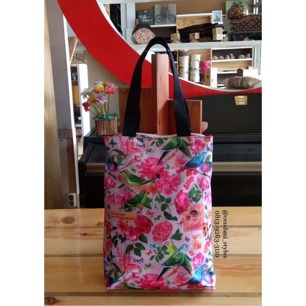Tote Bag Custom Parasut Tebal Tas Lipat Dompet Rit Babyripstok Motif design custom