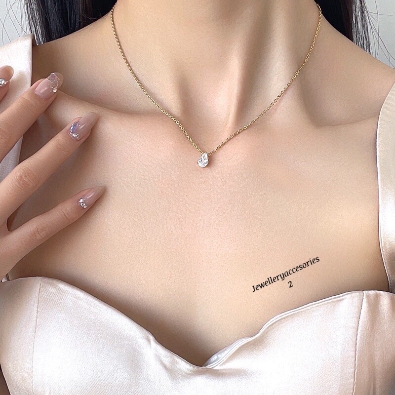 Kalung Titanium Diamond Mata Air Elegan Korea Fashion Style Trending 530
