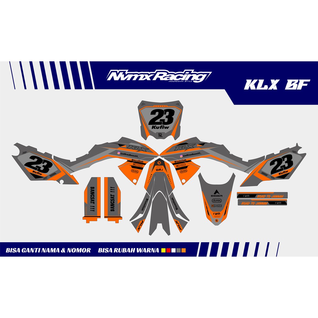 STICKER DECAL KLX BF ABU-ABU ORANGE FULL BODY CUSTOM