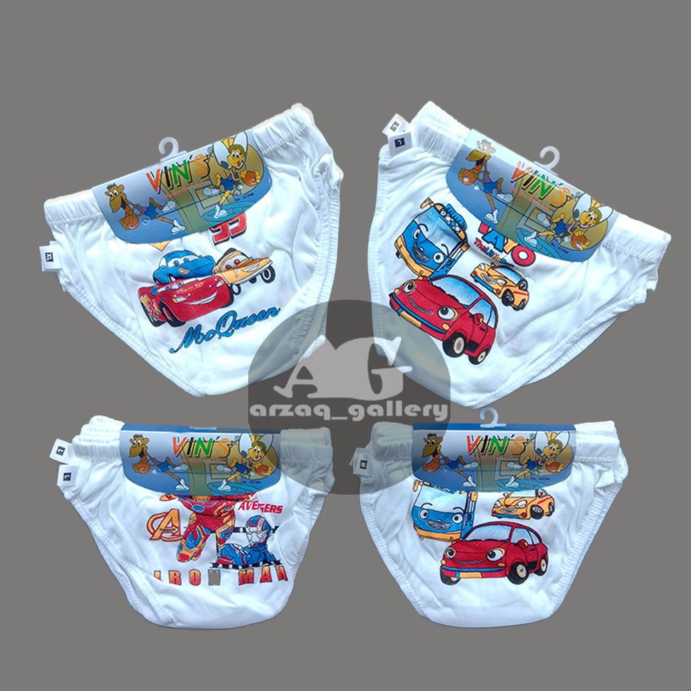 [3 pcs] CD ANAK VINS PUTIH/WARNA | celana dalam anak motif Vin's | Pakaian Dalam Anak | Cd | Kancut Anak