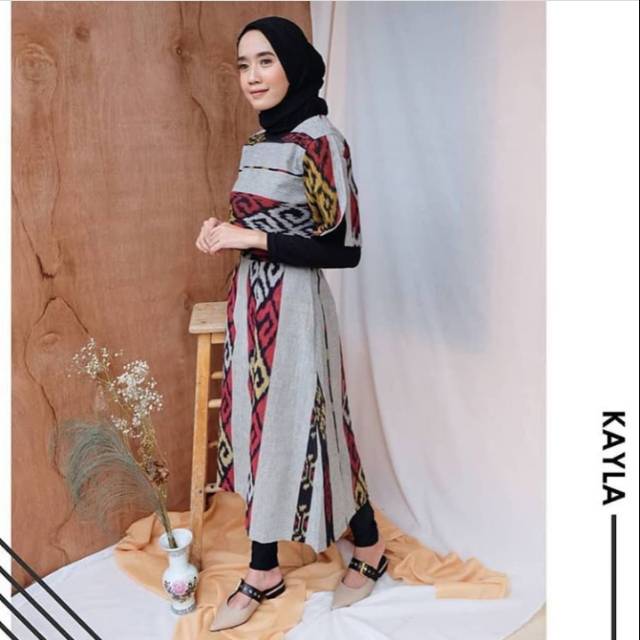 Dres muslimah tenun motif toraja + free masker