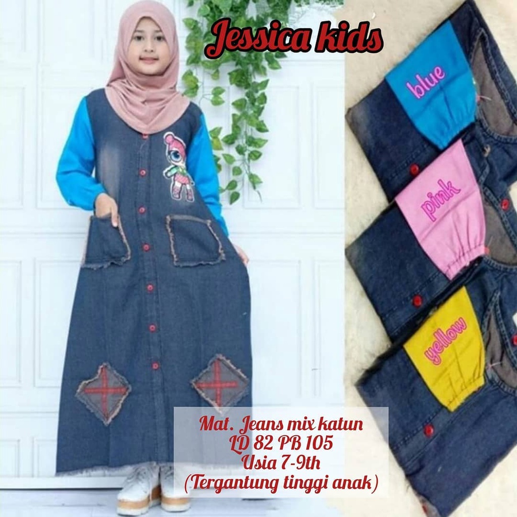JESSICA KIDS JEANS KAIN JEANS MIX KATUN ( 7 - 9 TAHUN ) Gamis Anak Perempuan Baju Muslim Anak Dress 
