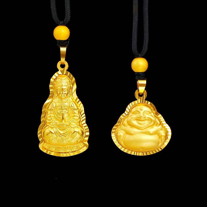 Liontin Emas Asli Kadar 375 Desain Buddha Guanyin Untuk Pria Dan Wanita