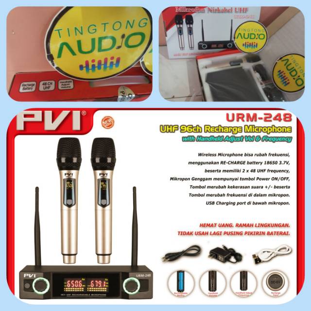 Mic wireless PVI URM248 battere lithium dapat isi ulang suara kualitas bagus dan memukau
