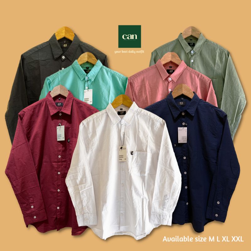 Kemeja Pria Lengan Panjang H&M Premium | Baju Kemeja Pria Lengan Panjang Putih Polos Formal Kasual K