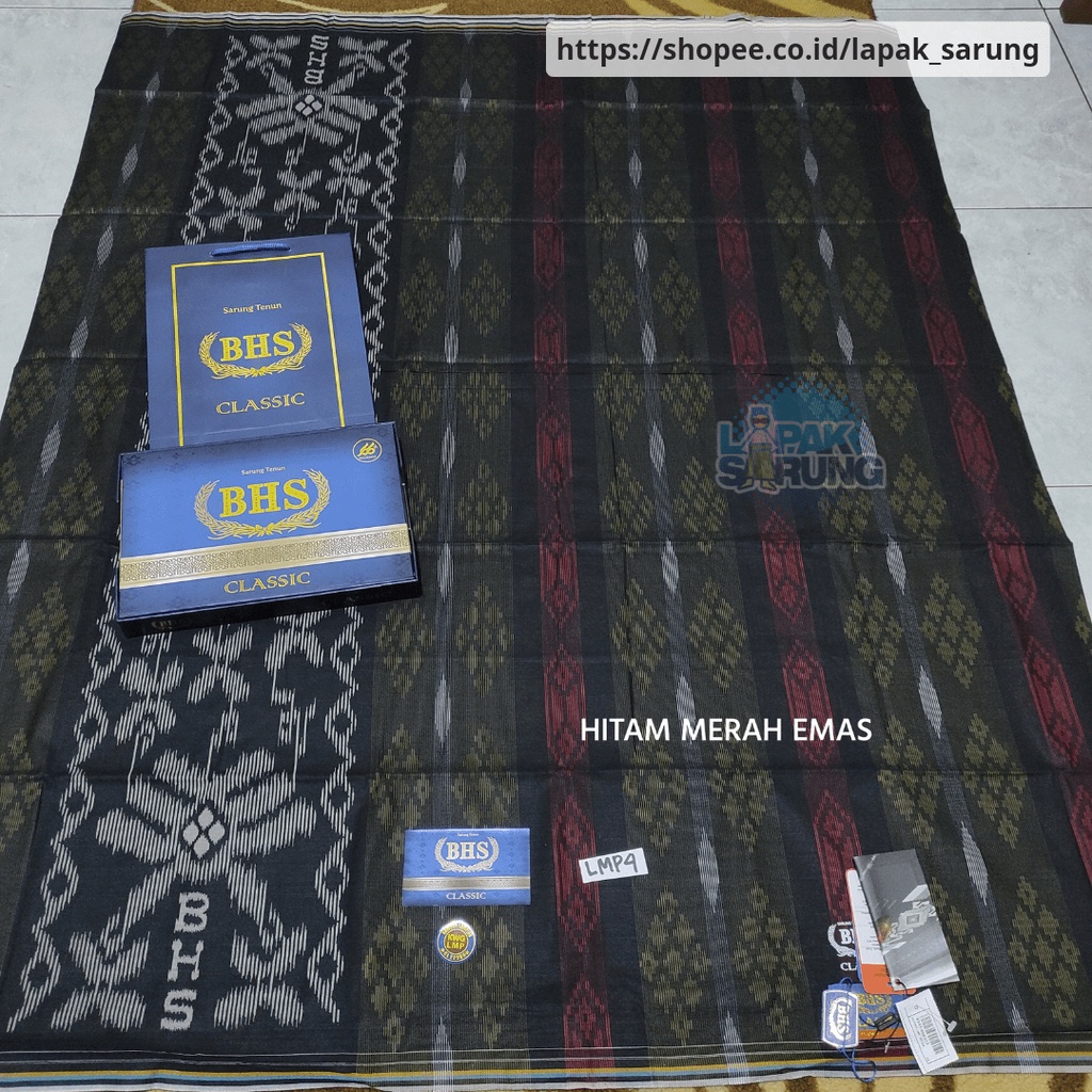 Sarung BHS Classic Gold KWG LMP Kawung Lampion 04 Hitam Merah Emas