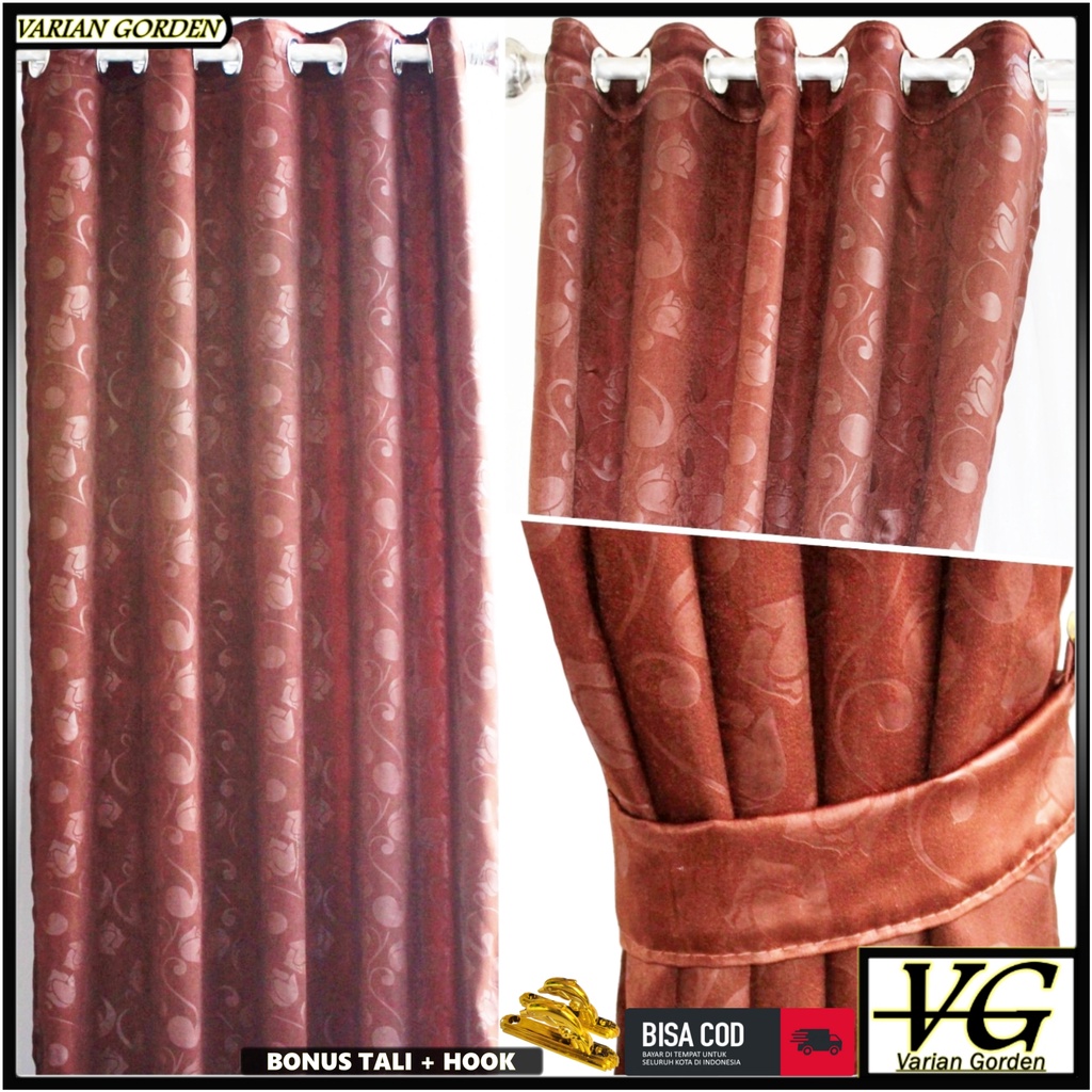 Gorden Pintu Dan Jendela Minimalis Motif Coklat Polos Tinggi 230cm Model Smokring