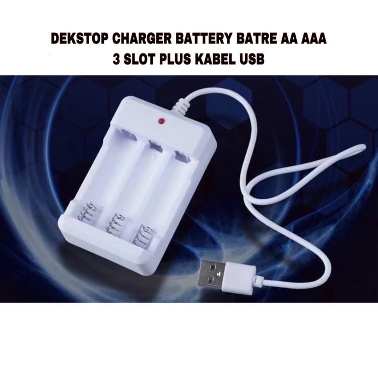 Dekstop Charger Battery Batre AA AAA 3 Slot Plus Kabel Usb