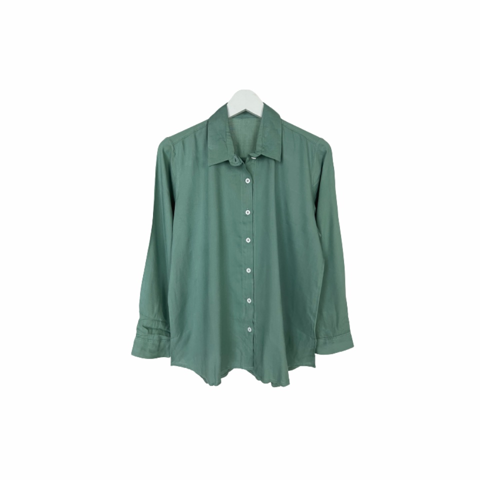 KEMEJA WANITA POLOS LENGAN PANJANG WANITA KATUN RAYON LONG SHIRT ORGANIK GREEN SAGE-Kemeja Green Sage