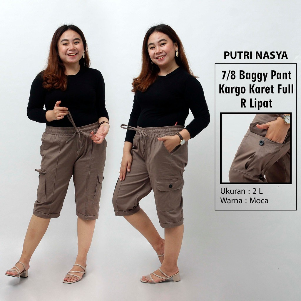 Celana 7/8 jumbo K karet full / baggy pant jumbo / celana pendek model 8L-6L-5L-4L-2L-XL-S fit to L