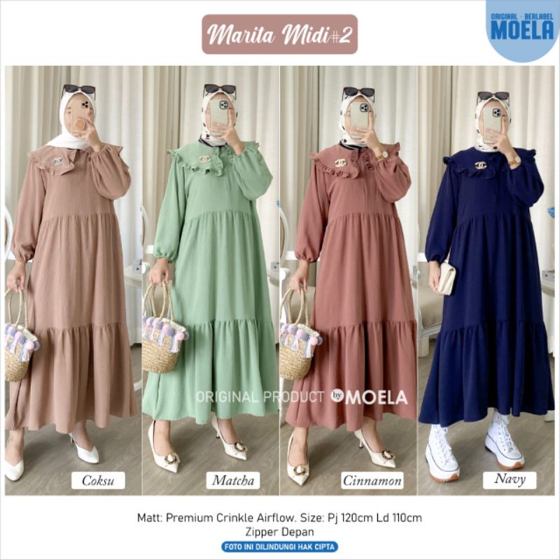 [Siap kirim] 100% ORI Marita #2 Isaco Ceris Staci Inesa Alun #5 #6 #7 MIDI dress by Moela / Ld 110 P