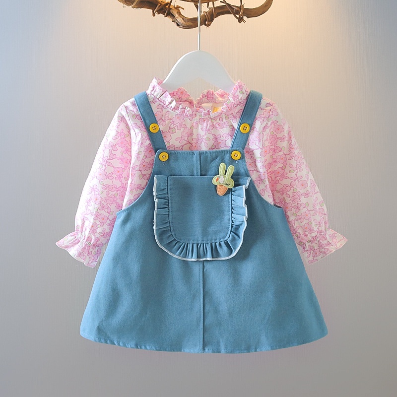 【Happy Baby】0- 4Tahun QZ-71 Setelan Terusan Soft &amp; Elegant Dress Bahan Jeans  Ringan