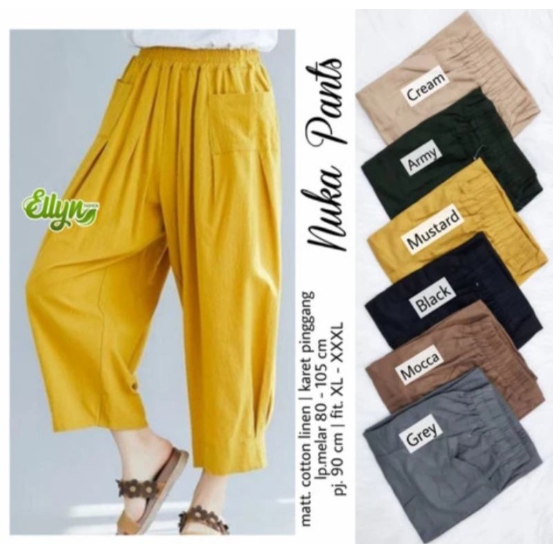 NUKA PANTS CELANA WANITA BAHAN COTTON LINEN KEKINIAN