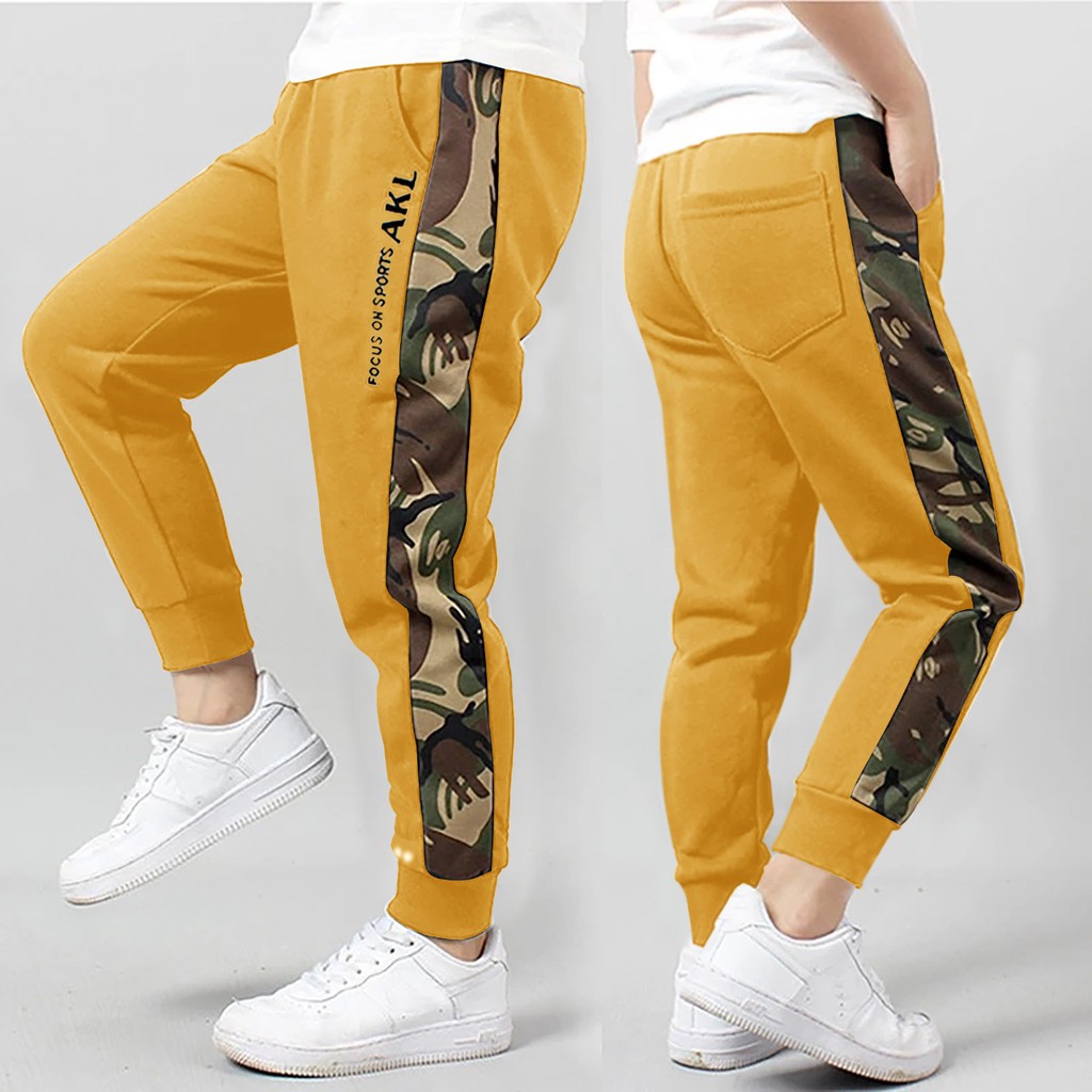 TOTOTAshop.Celana jogger pria AKL EV,Bahan Fleece tebal kombi bahan motif army asli,freesize 28-34.