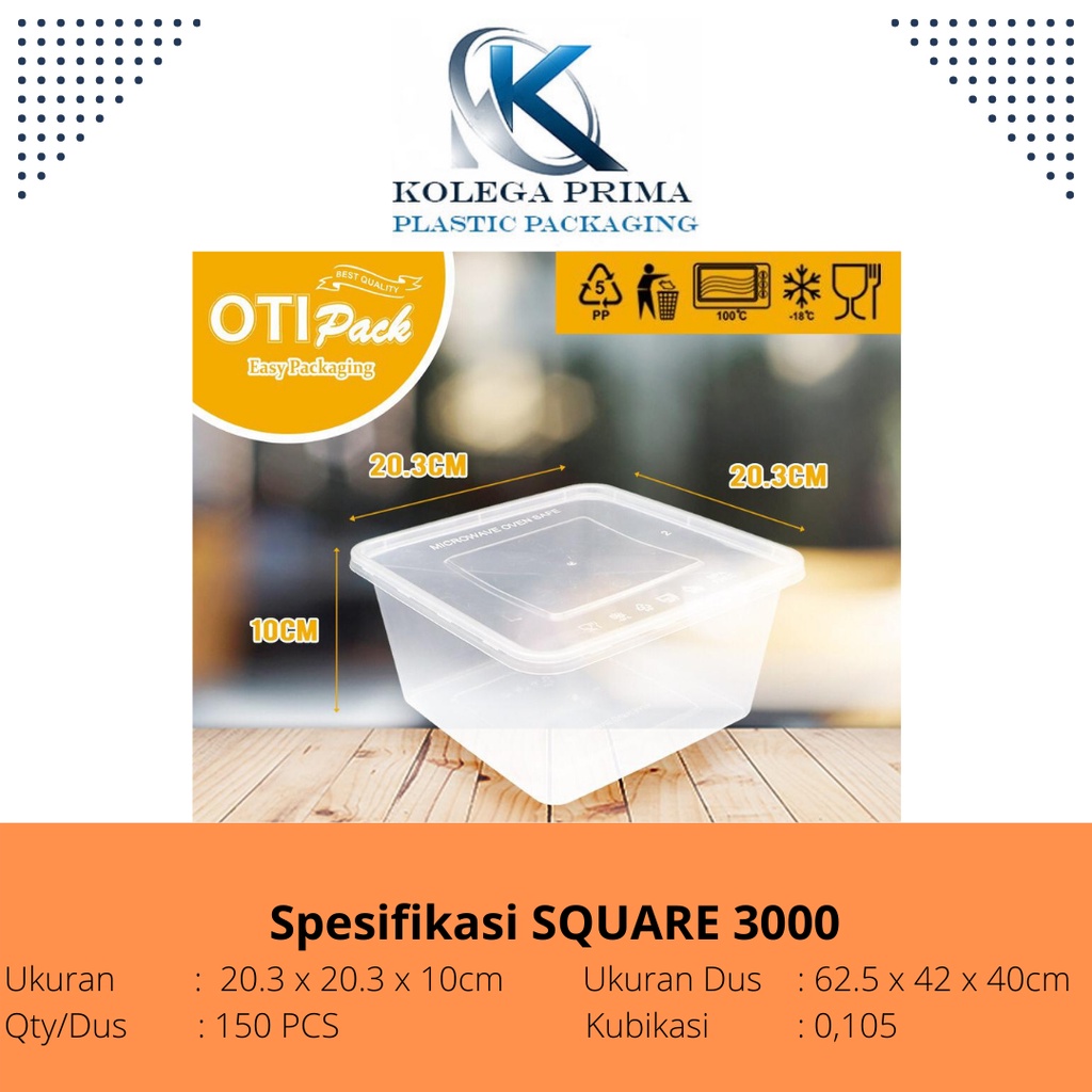 KOTAK MAKAN PLASTIK THINWALL SQUARE 3000ML (OTK 3000)/ WADAH PLASTIK MURAH ISI 15PCS