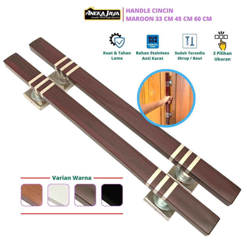 Handle Gagang Pintu Rumah Stainlees Panjang 33 cm 45 60 Tarikan Pegangan Warna Coklat Natural Hitam Putih