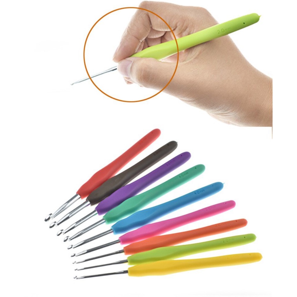 AnekaBenang - Hakpen (Alat/Jarum Rajut) ANK Gagang Karet 9 size / Silicone Handle Alu Crochet Hooks - SET