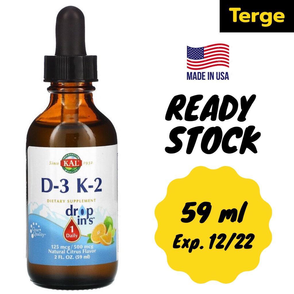 KAL Vitamin Vit D3 K2 5000 IU Drop Ins Natural Citrus 59 ml