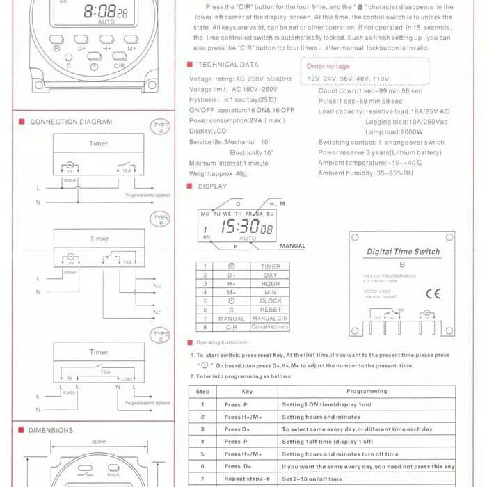 Switch Timer 16A AC 220V / Digital Programmable Timmer Switch 220 V