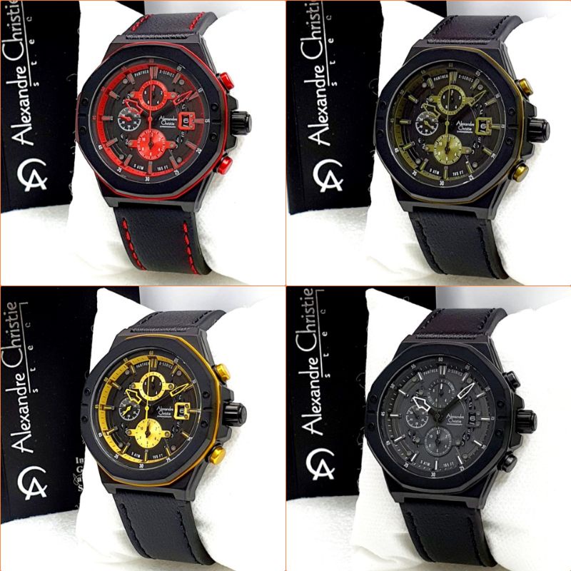Jam Tangan Pria Alexandre Christie Original AC 6281 Cronograph Tali Kulit Garansi Resmi 1 Tahun Alex