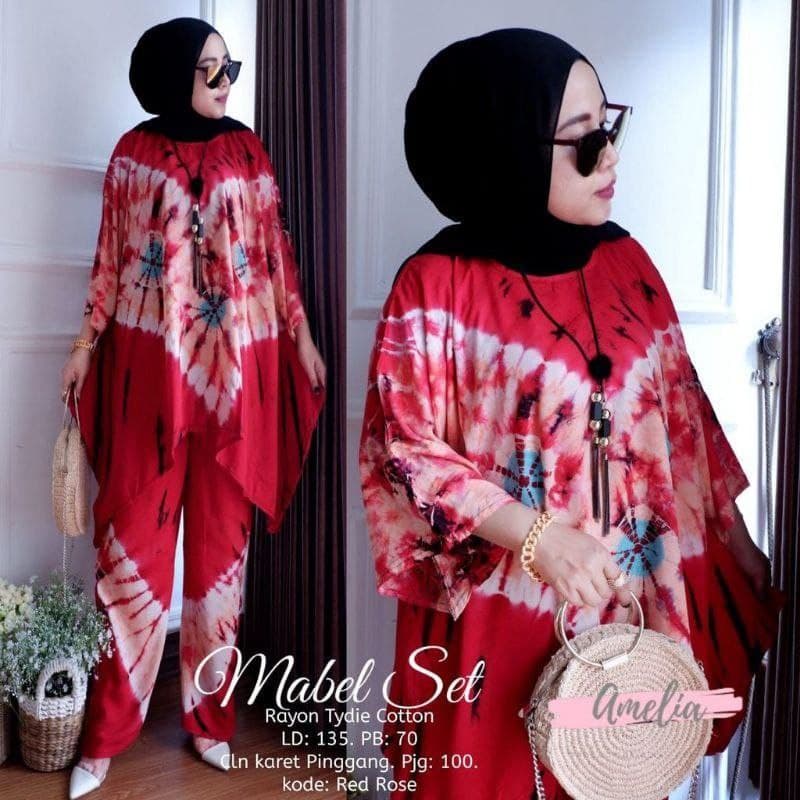 Mabel One Set Jumbo Rayon Tie Dye  Batik Premium Waka Waka Setelan Wanita Celana Panjang Set Bigsize LD 135 cm