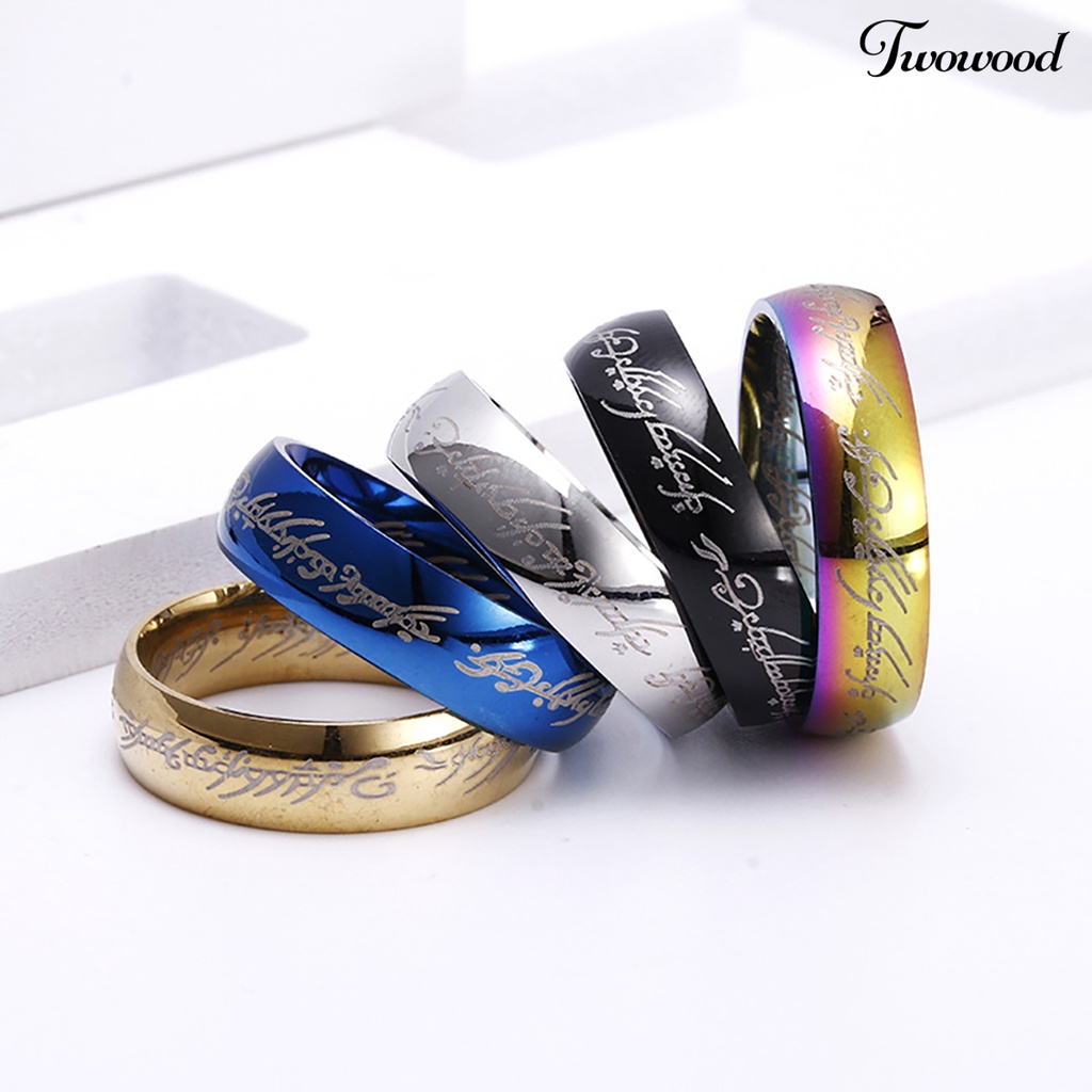 Cincin Motif Print Tulisan Bahan Titanium Steel Untuk Pria Dan Wanita