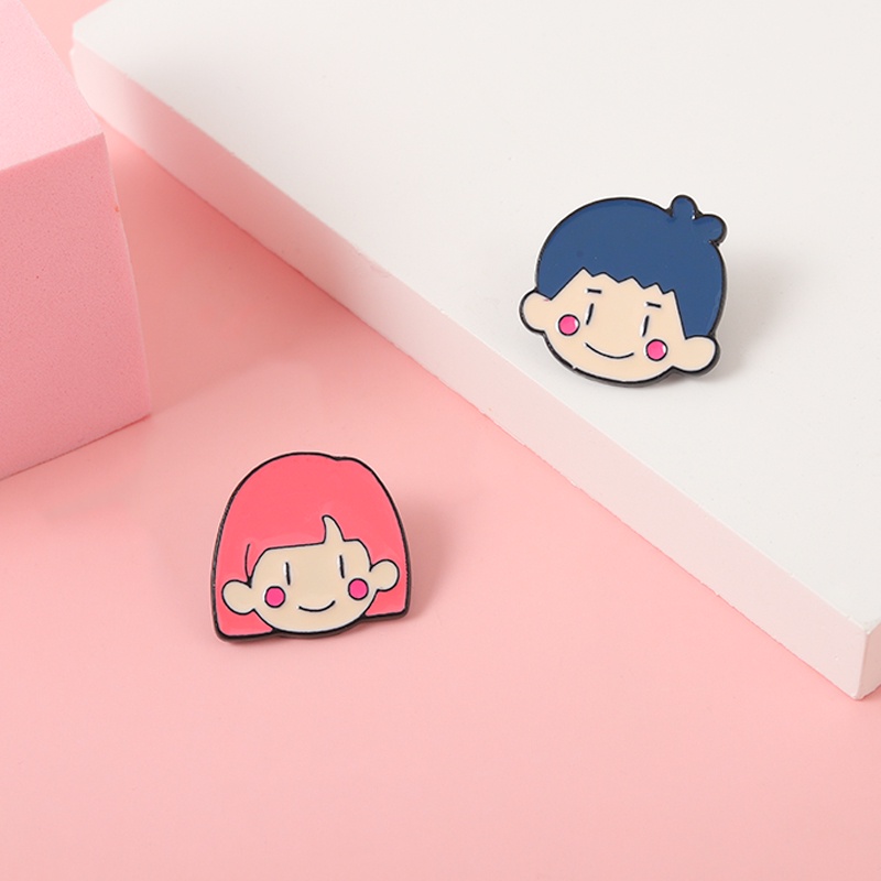 Bros Pin Enamel Desain Kartun Pasangan Lucu Untuk Anak Laki-Laki / Perempuan