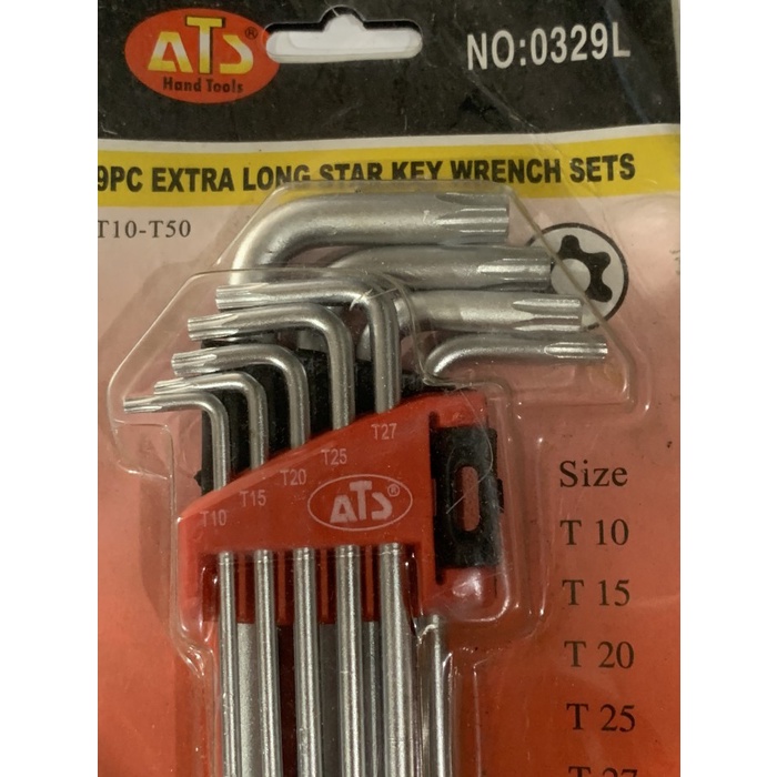 Kunci L Segi Bintang Besar Panjang Extra-Long Cr-V ATS Set 9pc
