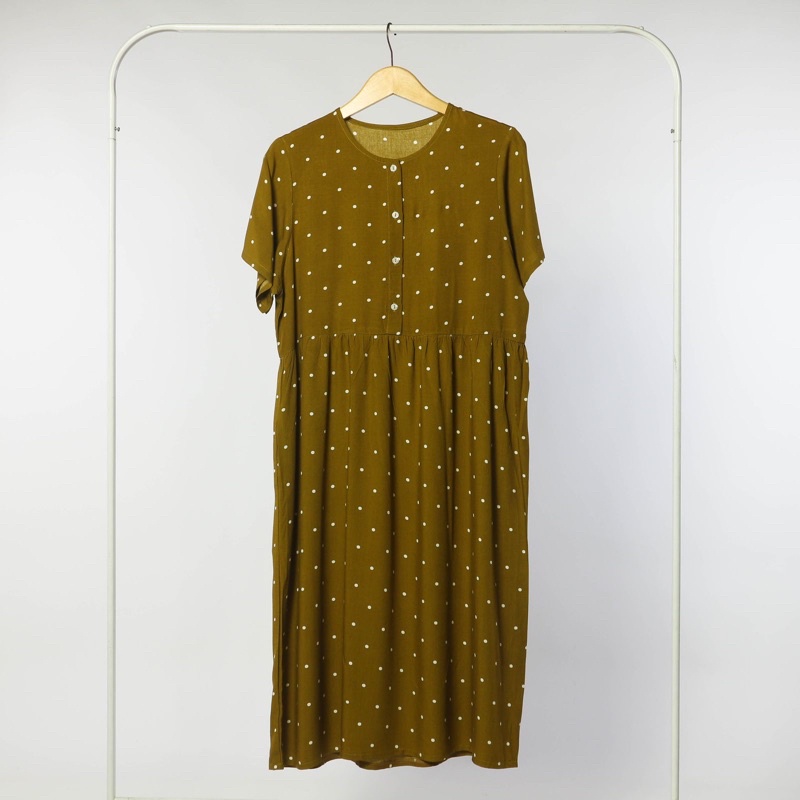 (KATLEEN) HOMEDRESS RAYON BUSUI FRIENDLY SLEEPWEAR COTTON RAYON-Polka mini turmeric