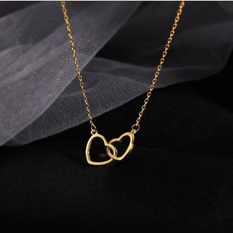 Kalung Choker Dengan Liontin Bentuk Hati Ganda Untuk Wanita