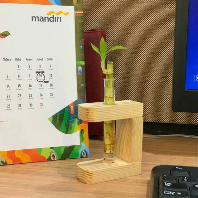 Pot kayu tabung reaksi dan banbu keberuntungan