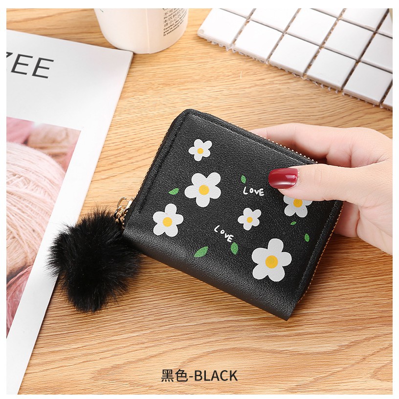 GO! DL382 Dompet Wanita Kecil Motif Bunga Daisy Dompet Kecil Wanita import gantungan bulu cod