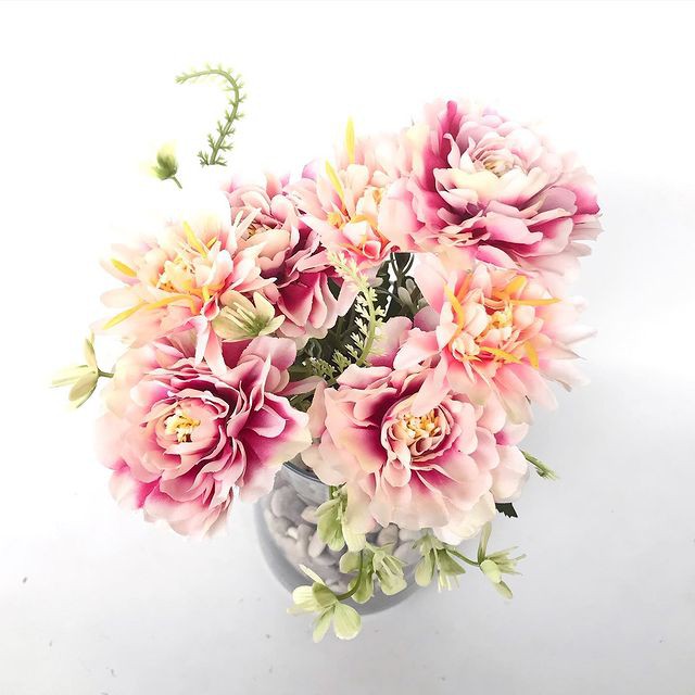 BUNGA TANGKAI DAHLIA - salem biru putih pink ungu bunga artificial palsu-Pink