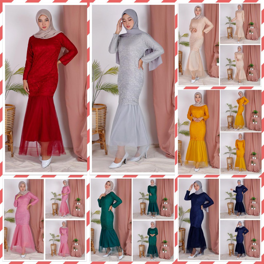 (Dijamin RealPict) Maxi Celmira Duyung Brukat Cord Tulang Premium Gamis Baju Muslim Dress Pesta