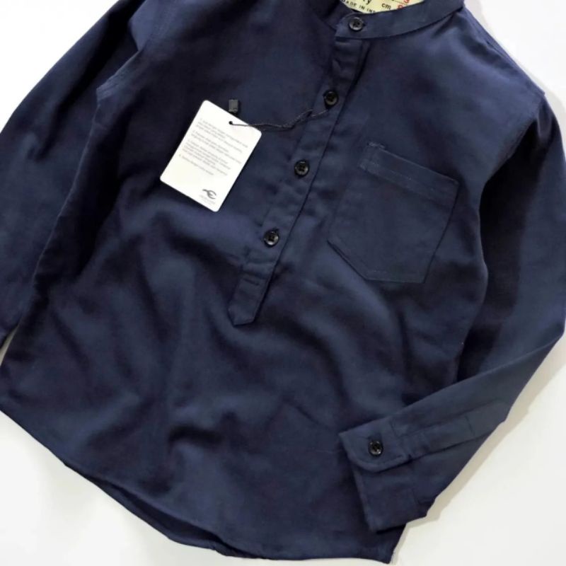 Kemeja Koko Lengan Panjang Anak Laki Laki Bahan Twill Strech Warna Navy Premium Baju Lebaran Anak Cowok Keren