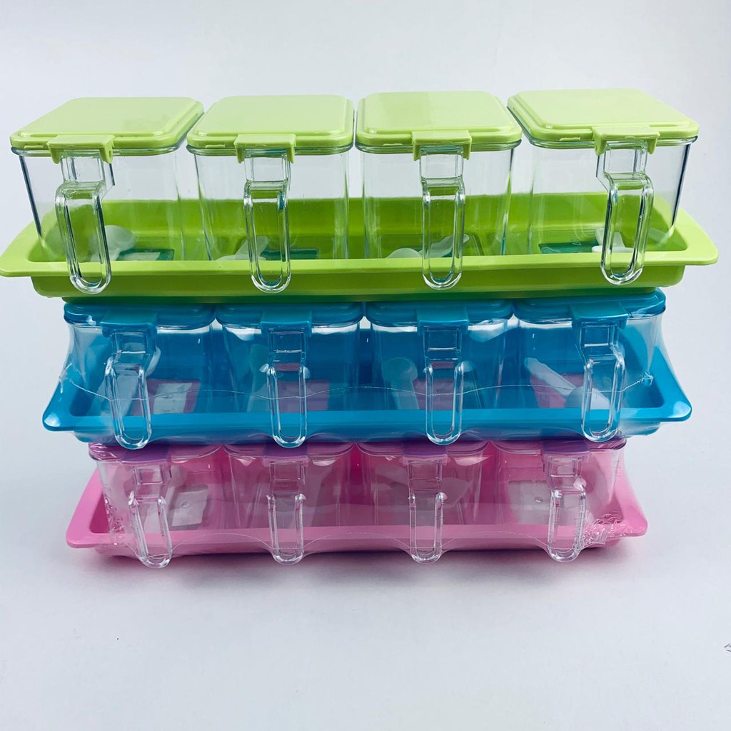 Tempat Bumbu Set Isi 4 Pcs Ayaka Hawaii / Toples Kotak Bumbu Dapur / Rak / Kitchen Set