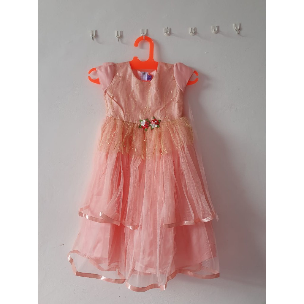 (COD) Dress Anak Perempuan 4 5 Tahun Gaun Anak Cewek Import Mewah Trending Baju Warna Pink Bahan Tile Tulle KA52