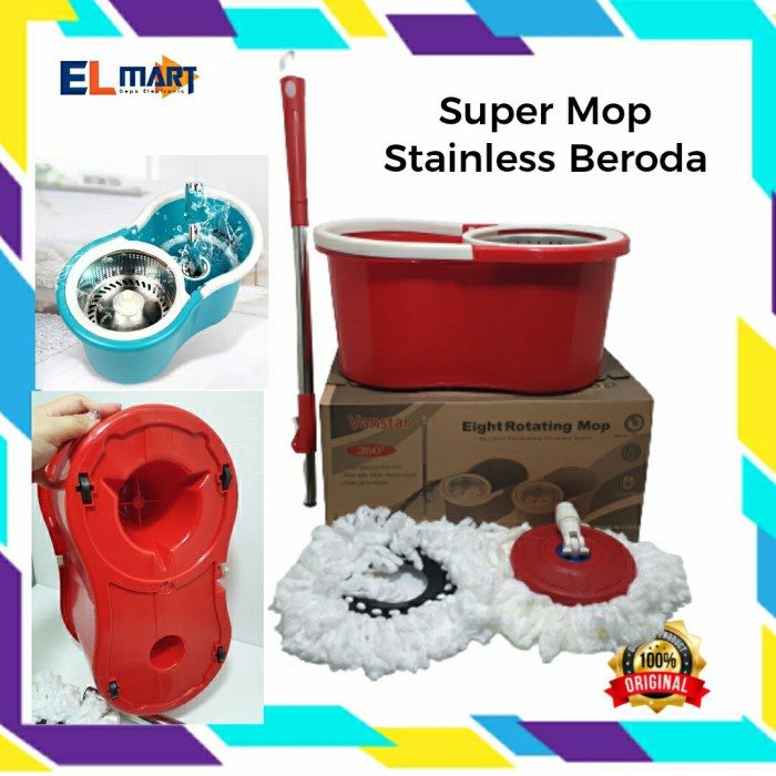 Alat Pel Lantai Super Mop Stainless Beroda Vanstar Rotating Mop 360