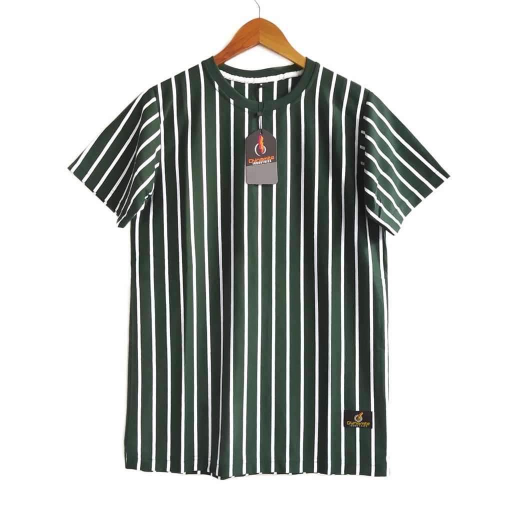 Kaos Salur Dynamite Industries Original | Warna Hijau Botol List Putih | Unisex