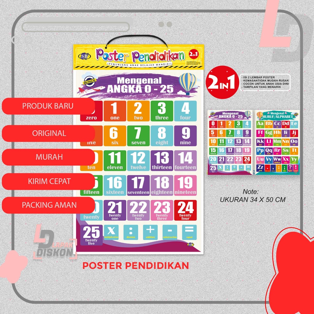 

POSTER EDUKASI 2 in 1 Mengenal Angka & Alphabet