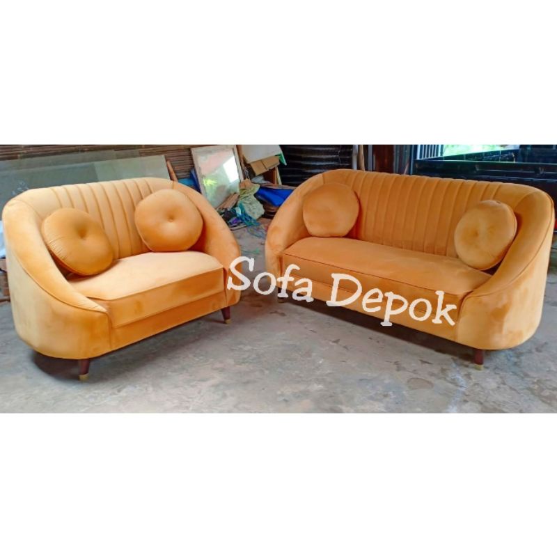 Sofaruang tamu orange kekinian sofa Depok